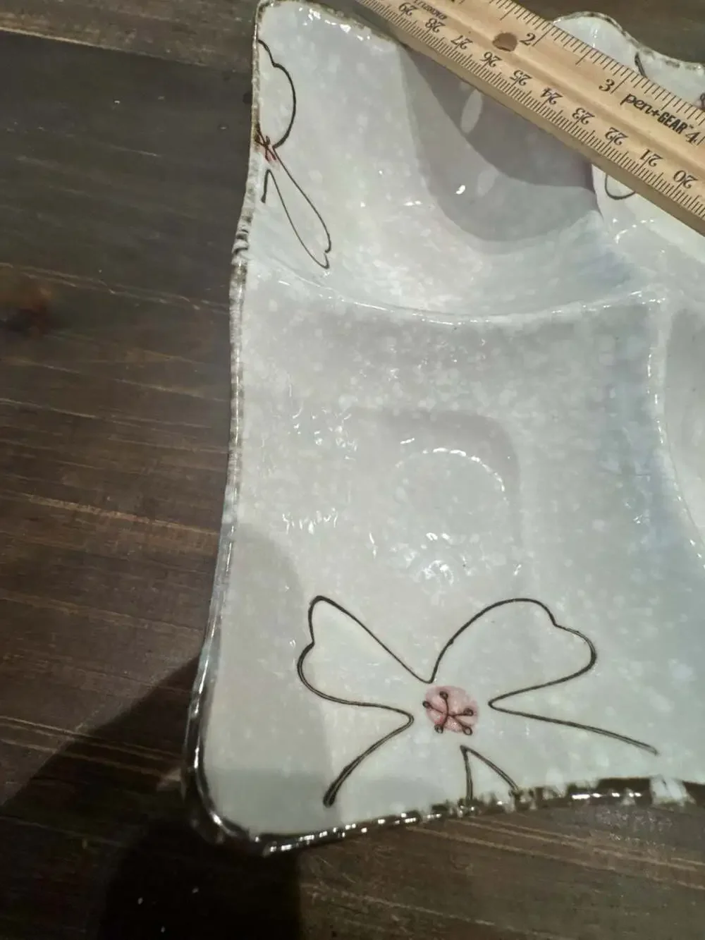 Ceramic White Speckled 4-Section Divided Dish with Floral Hand-Painted Accents